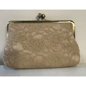Davie & Chiyo Lace Beige Clutch Purse With Gold Frame